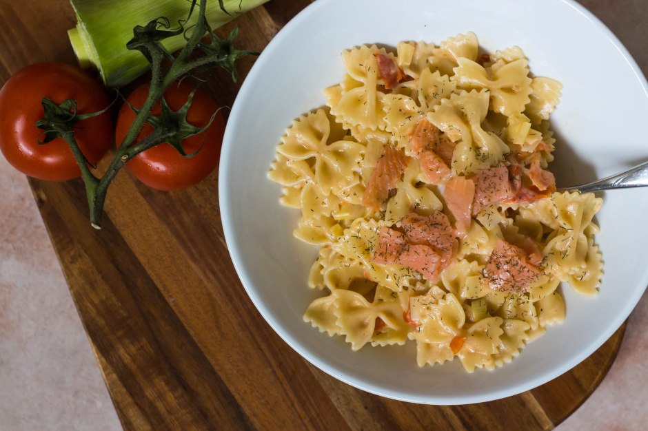 Romige pasta met gerookte zalm en prei - Vickylicious