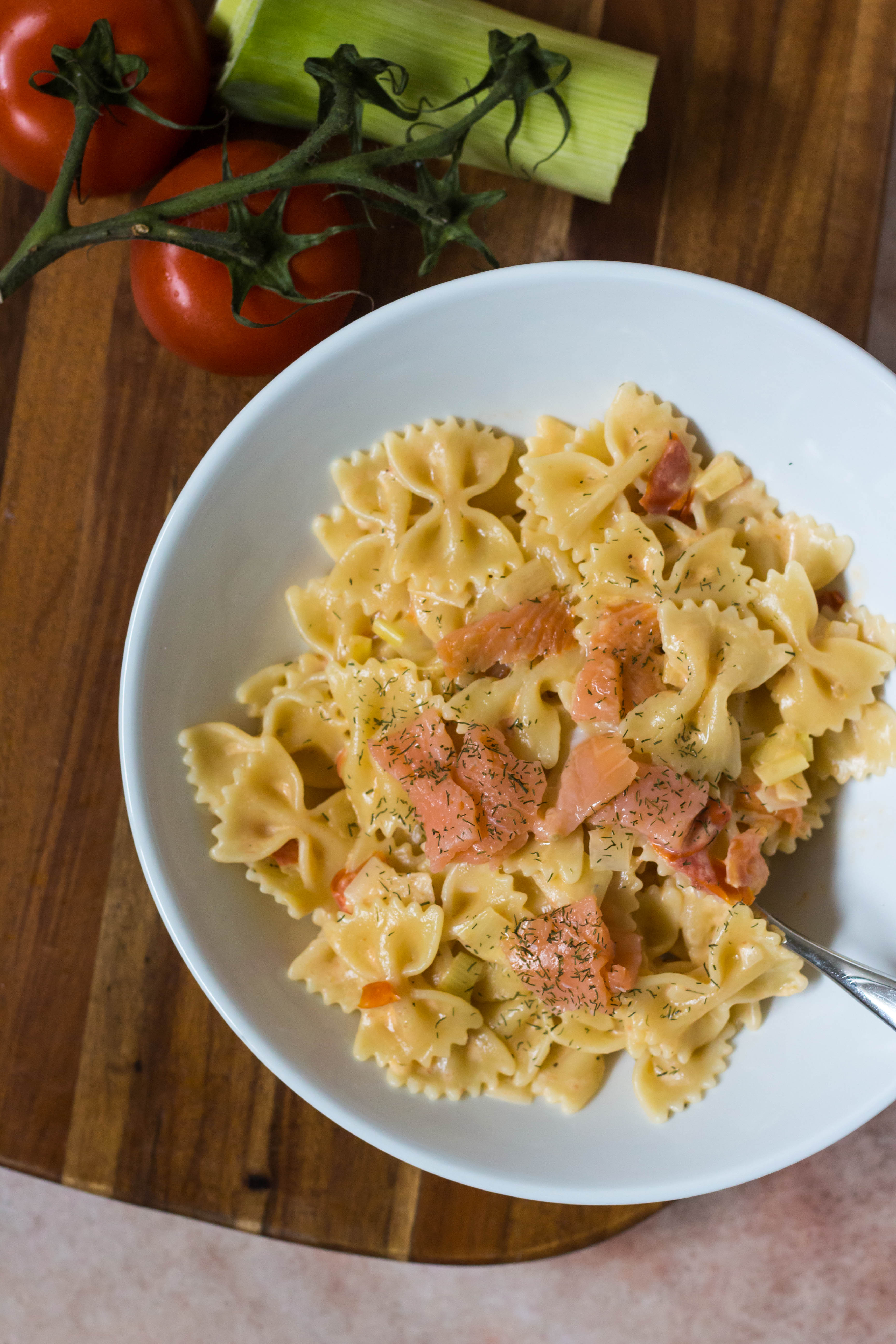 Romige pasta met gerookte zalm en prei - Vickylicious