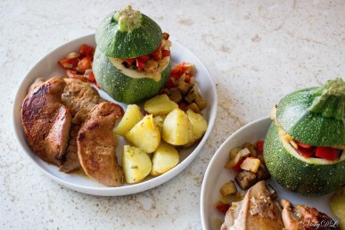 fazantfilet met ratatouille en aardappelen uit de oven