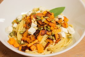 spaghetti met pompoen en feta
