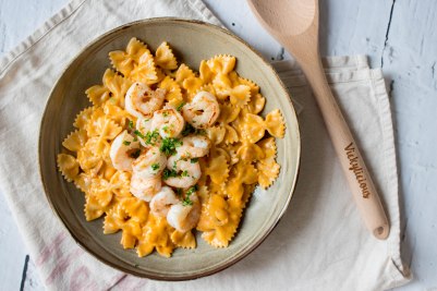 Pasta met scampi in kreeftensaus