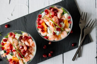 garnaalcocktail met granaatappelpitjes