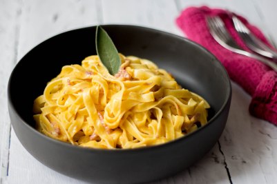 taglaitelle met pompoen en spek