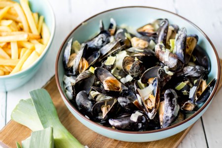 Mosselen met prei en room
