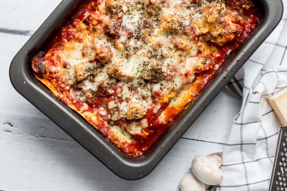 Lasagne met zalm en champignons